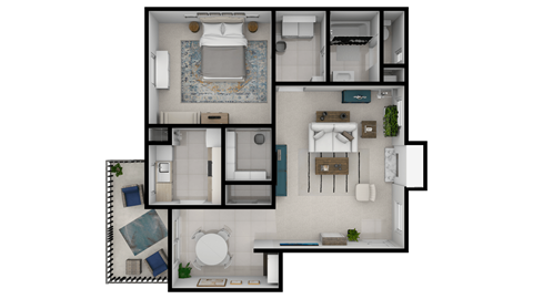 Floor plan for 1 bed, 1 bath, 696 sqft